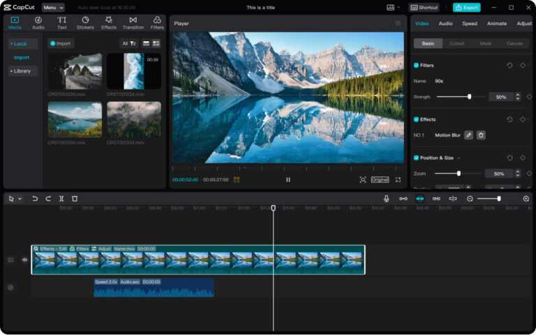 montage video capcut interface